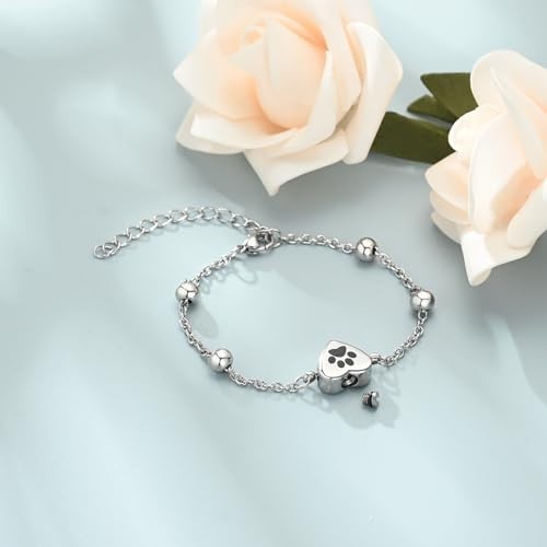 Adjustable Pet Cremation Bracelet for Ashes – Paw Print Memorial Jewelry for Men