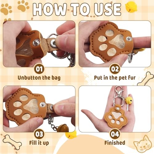 3Pcs Dog Hair Keychain Pet Fur Keepsake Cat Pet Hair Keychain with Bell