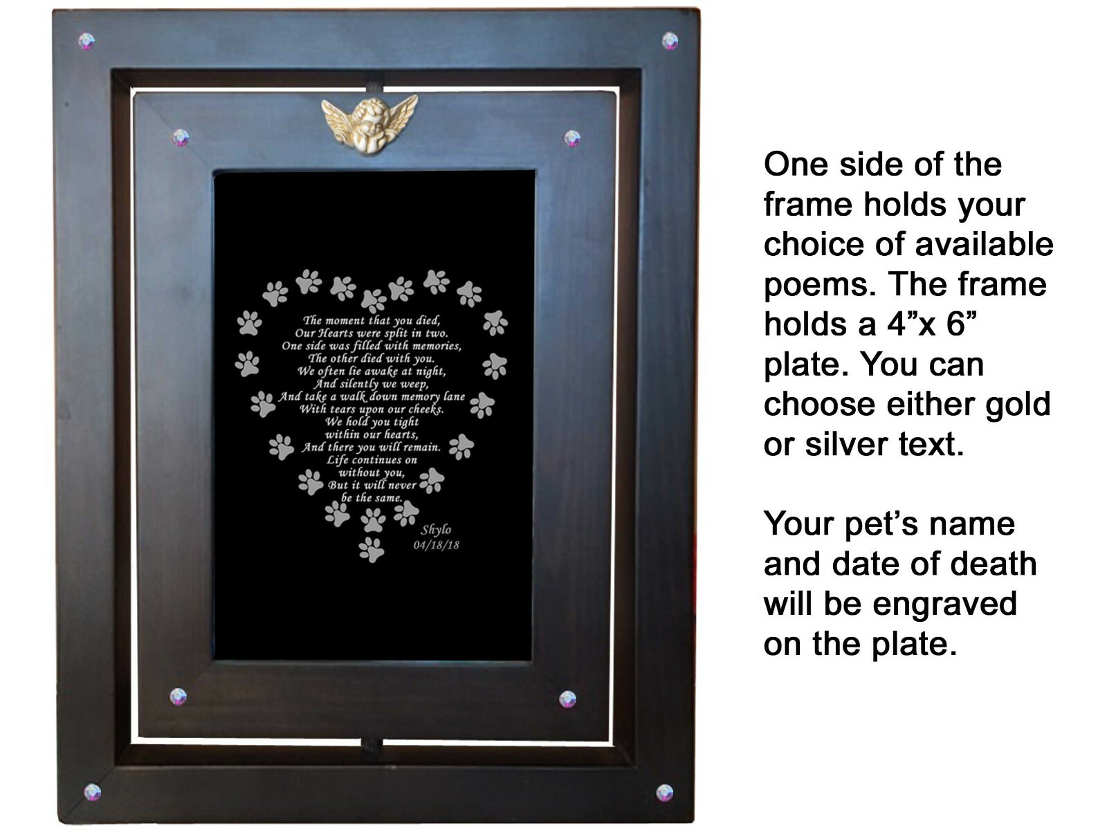 Rotating Pet Memorial Frame w/ Engraved 4×6 Poem Plate Choose Poem and Design