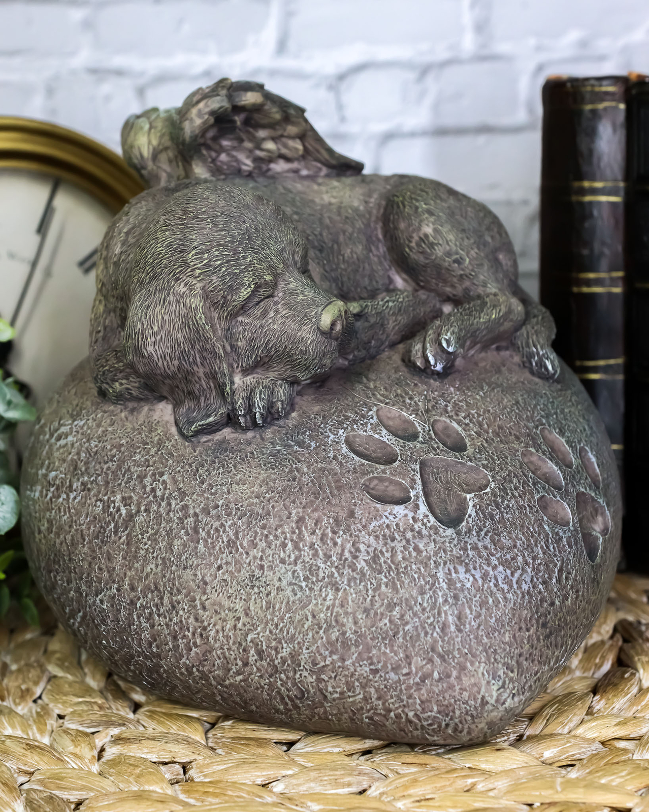 Angelic Labrador Dog Sleeping On Heart Stone Cremation Urn Pet Memorial Statue