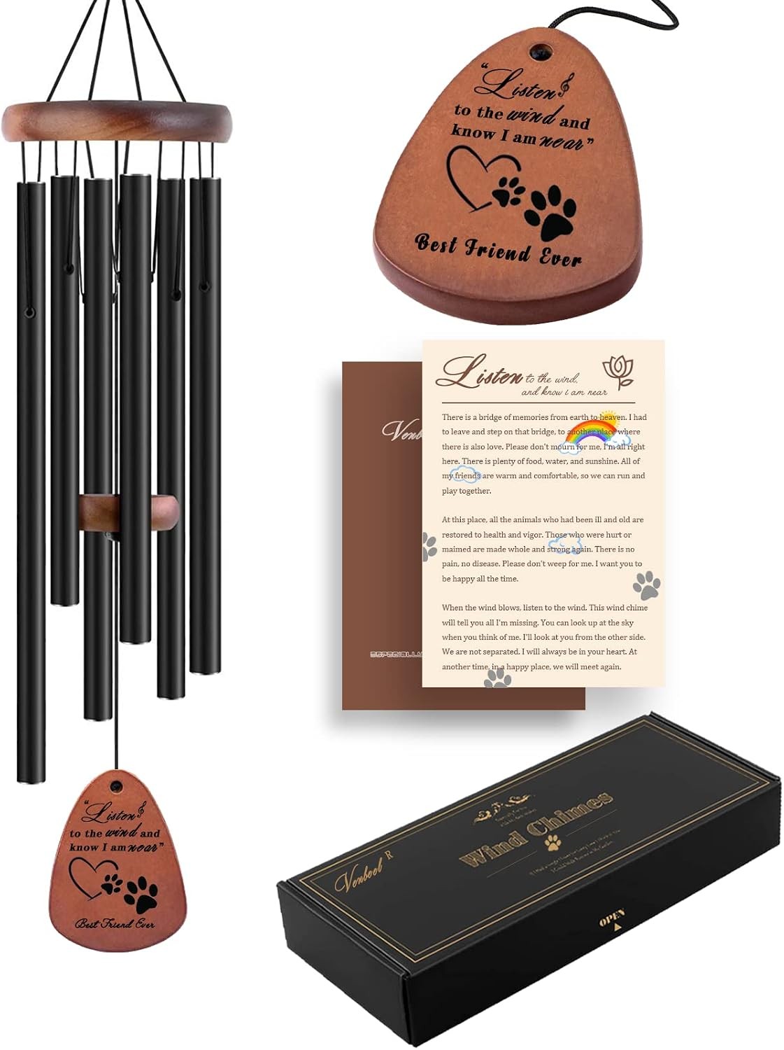 28″ Dog Memorial Wind Chimes Pet Loss Sympathy Gift Remembrance Bereavement Deco