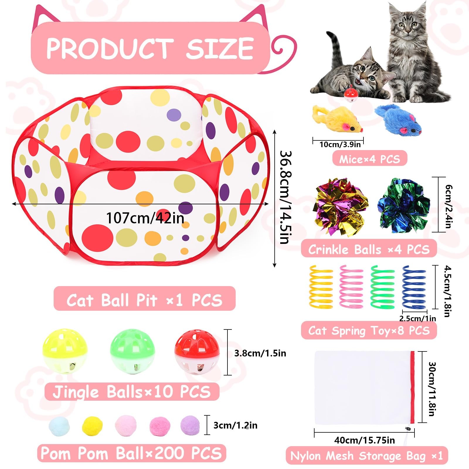 Cat Ball Pit with 226 Interactive Toys for Indoor Cats & Kittens Play