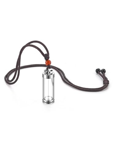 Cremation Urn Necklace for Ashes Stainless Steel Lucky Clouds Glass Cylinder