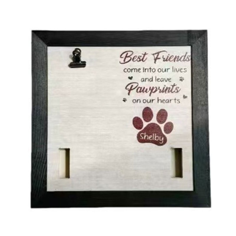 Pet Memorial Frame 9x9Inch for Dog Cats Photo Display with Collar Holder Gift