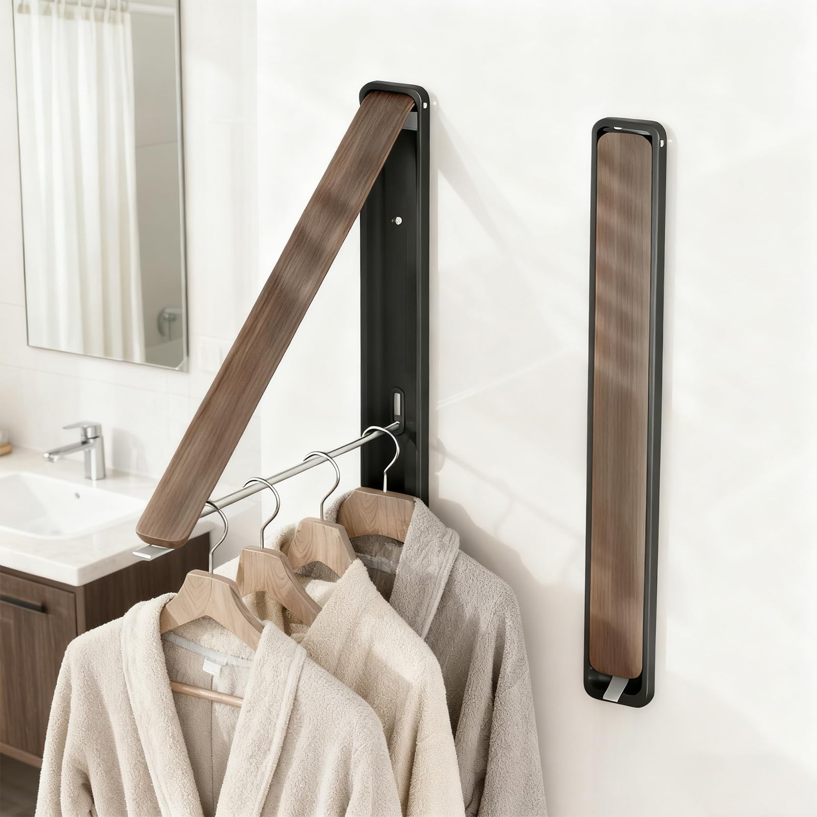 Clothes Drying Rack Wall Mounted for Laundry Balcony RV, Walnut | Indoor Spac…