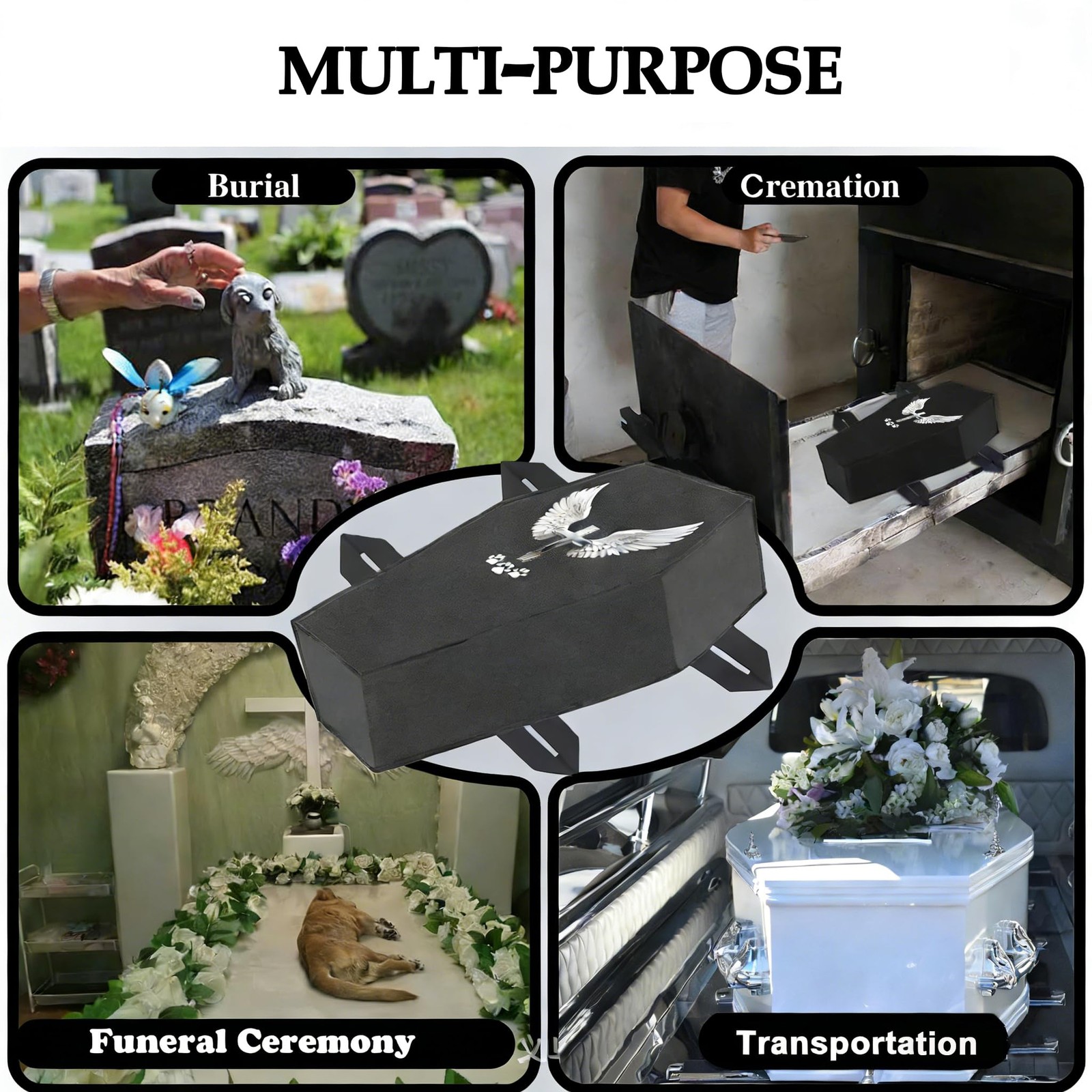 Black Pet Casket Burial Body Bag For Small Dogs Cats Under 20 lbs Cremation