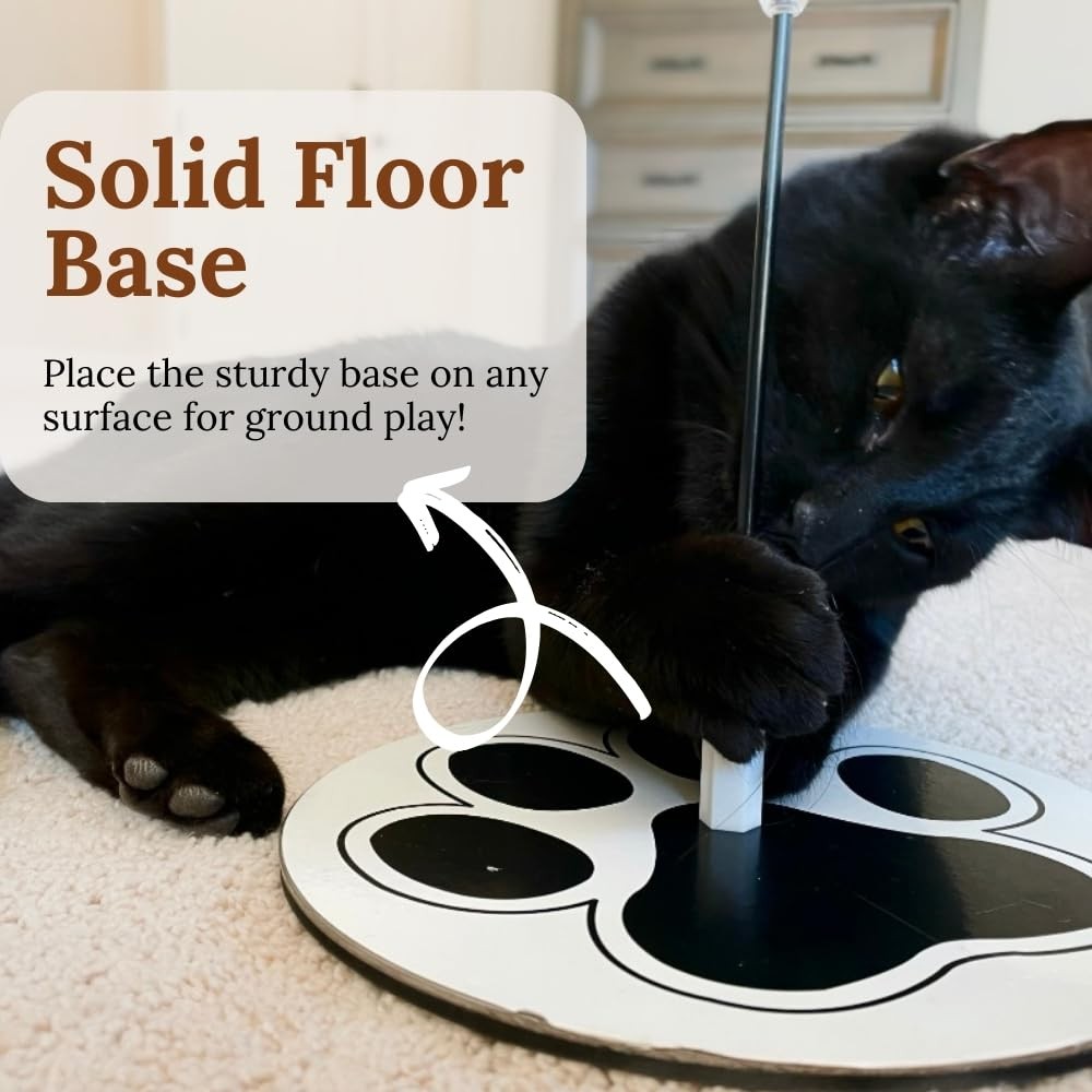 GADGETSOLOGY Wand Cat Toy for Indoor Adult Cats – Any Surface Base, Stimulating