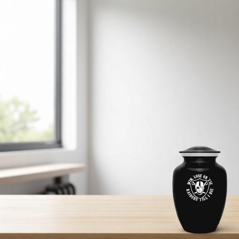 Oakland Raiders football Style Cremation Urn Adult Ashes Black Metal 8 Inch Urns