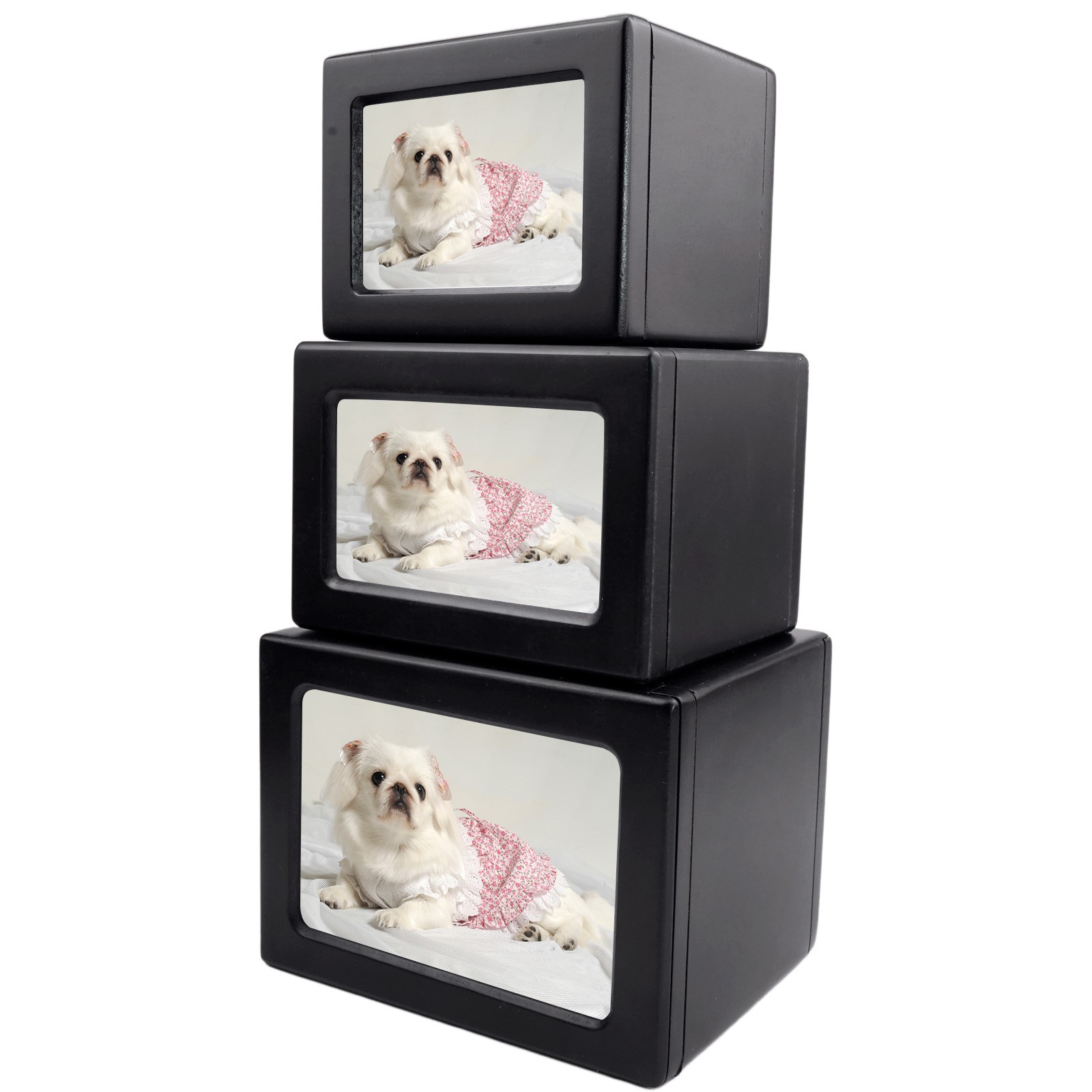 Black Wooden Funeral Cremation Urn with Photo Frame 3.9*3.6in For Dogs And Cats