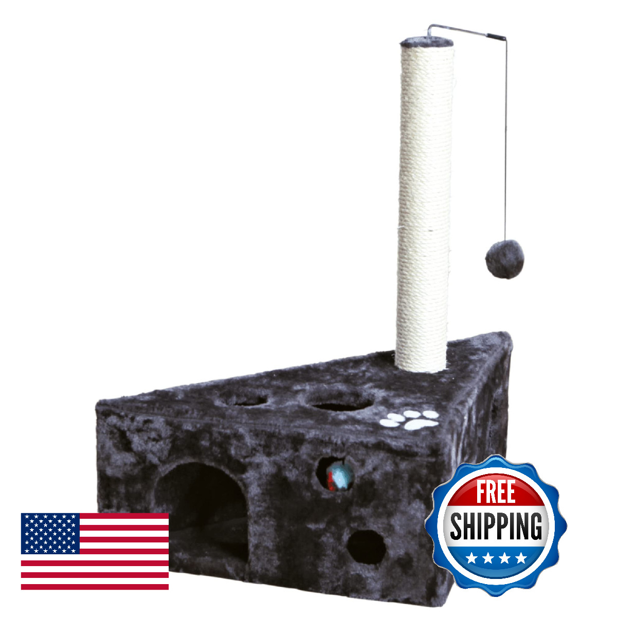 TRIXIE Murcia 26.8″ Dark Gray Cat Scratching Post w/ Sisal, Toy & Condo