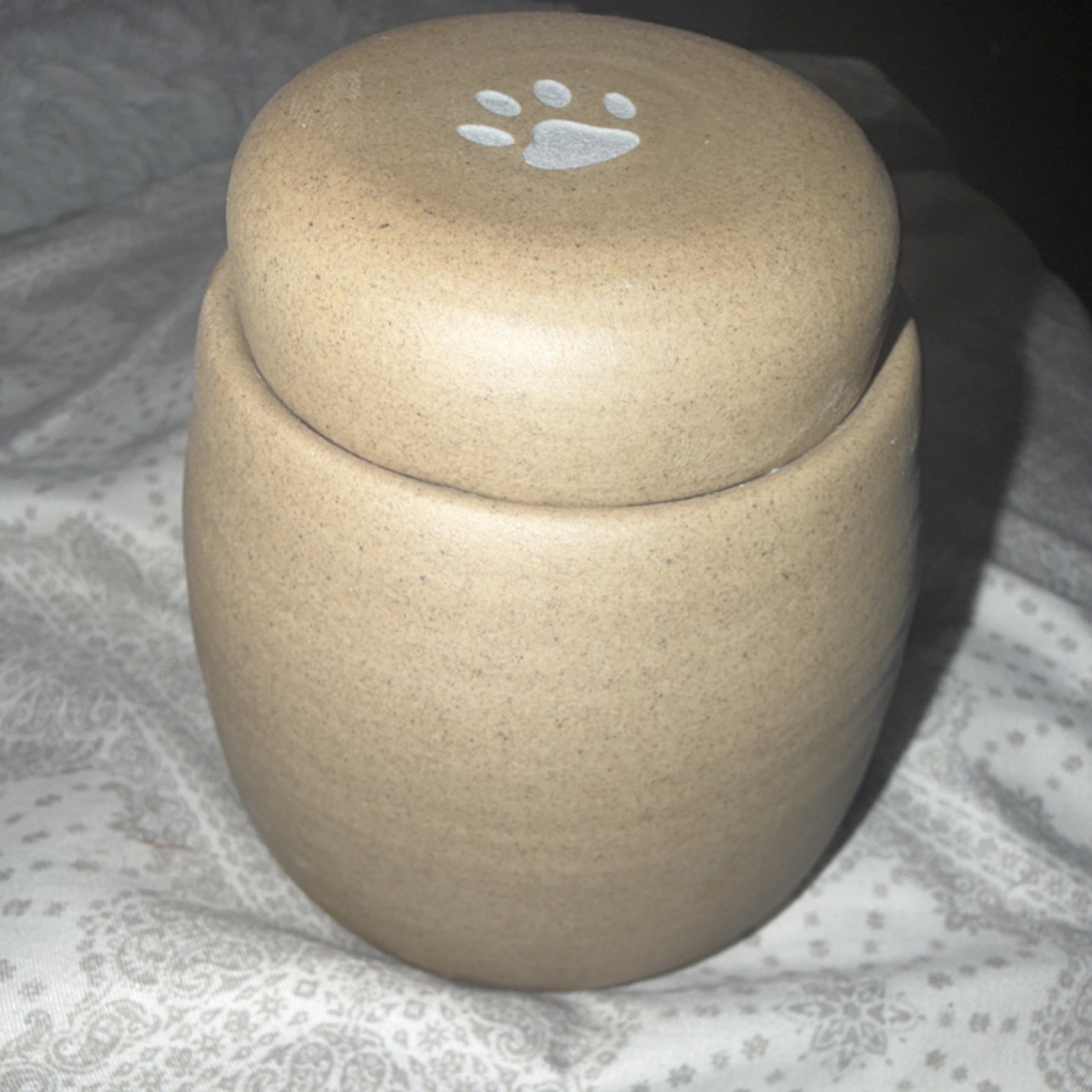 Ceramic Pet Memorial Urn Paw Print Lid Keepsake for Ashes Remembrance Storage