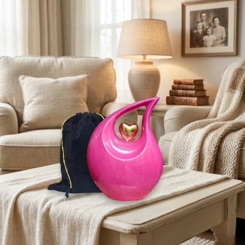 Hot Pink Glossy Teardrop Aluminum Cremation Urns Adult Human Ashes for Men Women