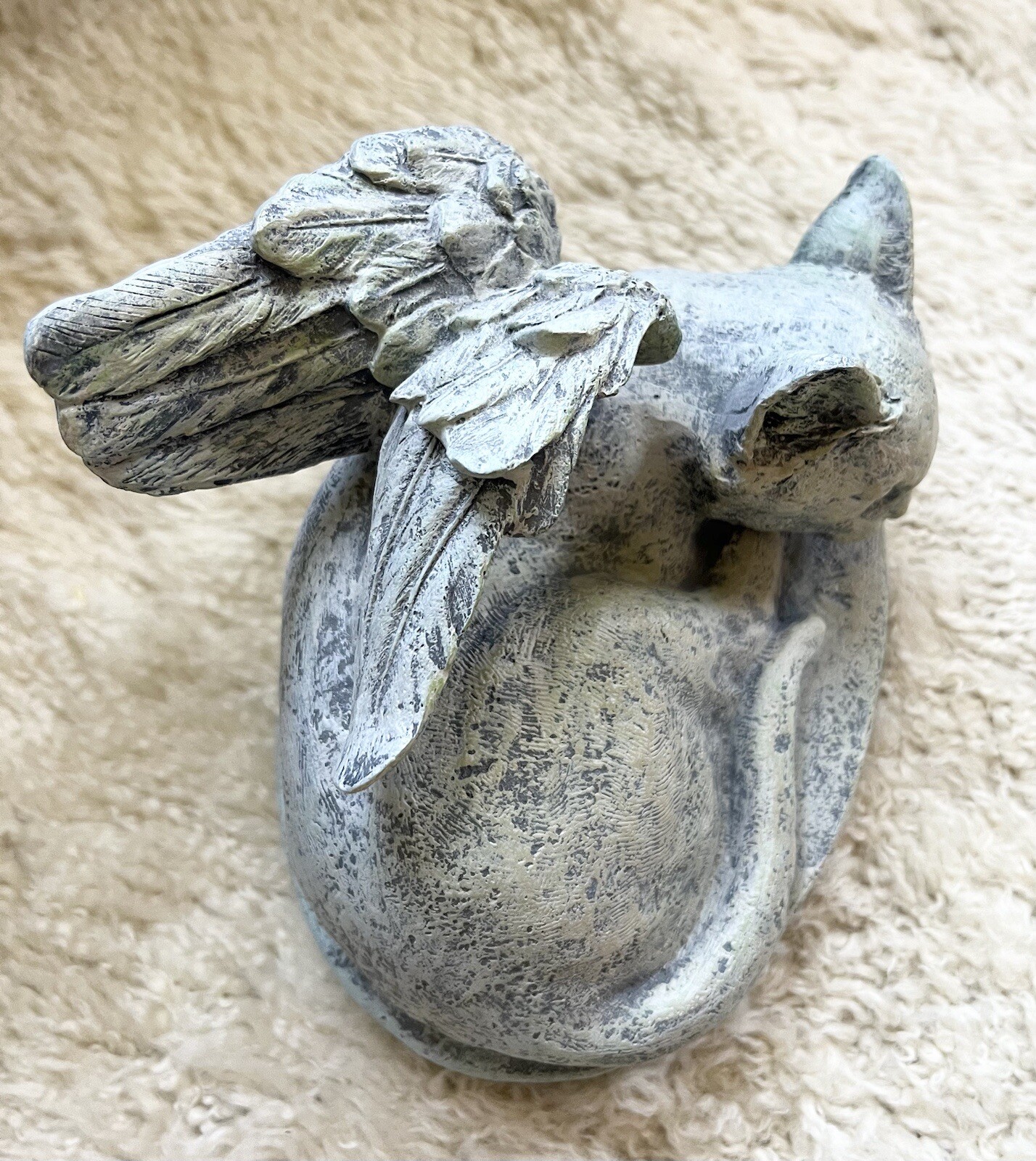 Sleeping Cat Angel with Wings Memorial Statue Plague Marker Figurine Pet Memory