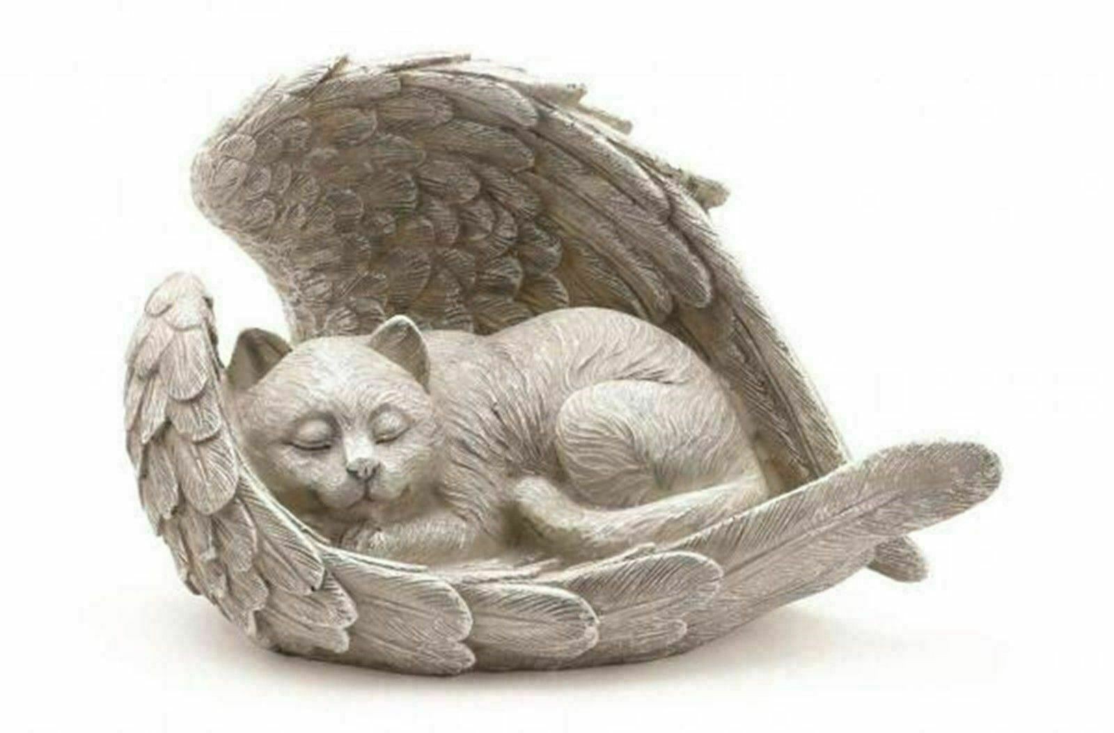 Cat Sleeping in Angel Wings Pet Garden Memorial Resin Statue