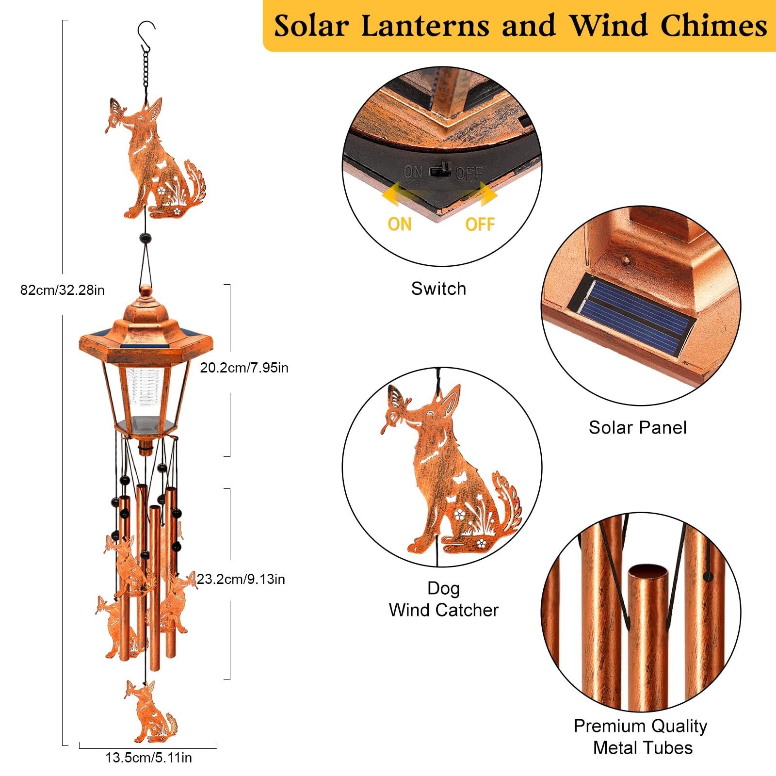 Large Solar Dog Wind Chimes, Gifts for Women Mom Grandma Wife Sister Daughter…
