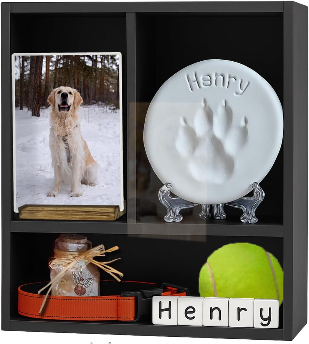 Pet Memorial Deep Shadow Box with Shelves for Dogs or Cats,Solid Wood Pet Memory
