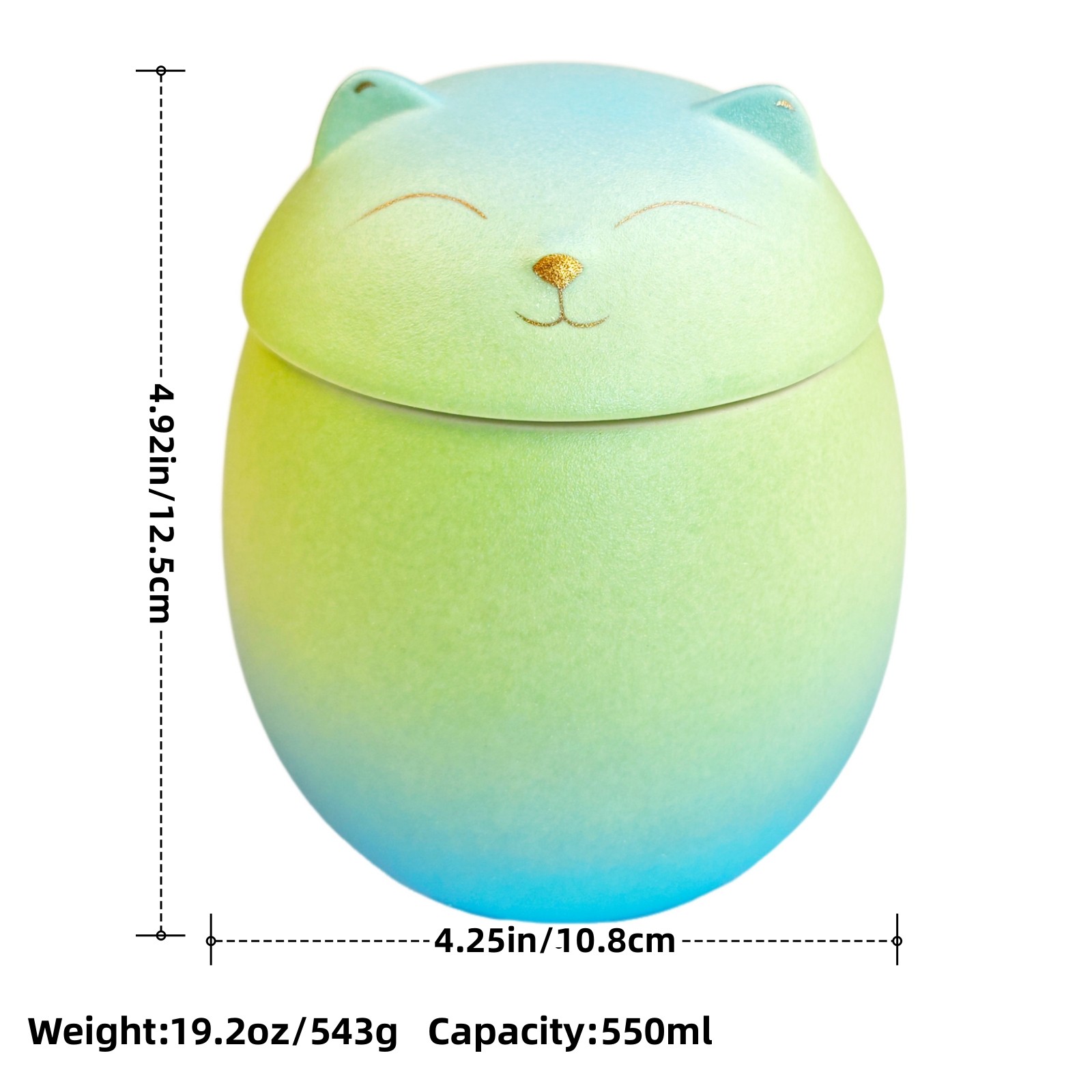 Blue-Green Gradient L Smiley Cat Shaped Pet Urn For Small Dog And Cat Ashes