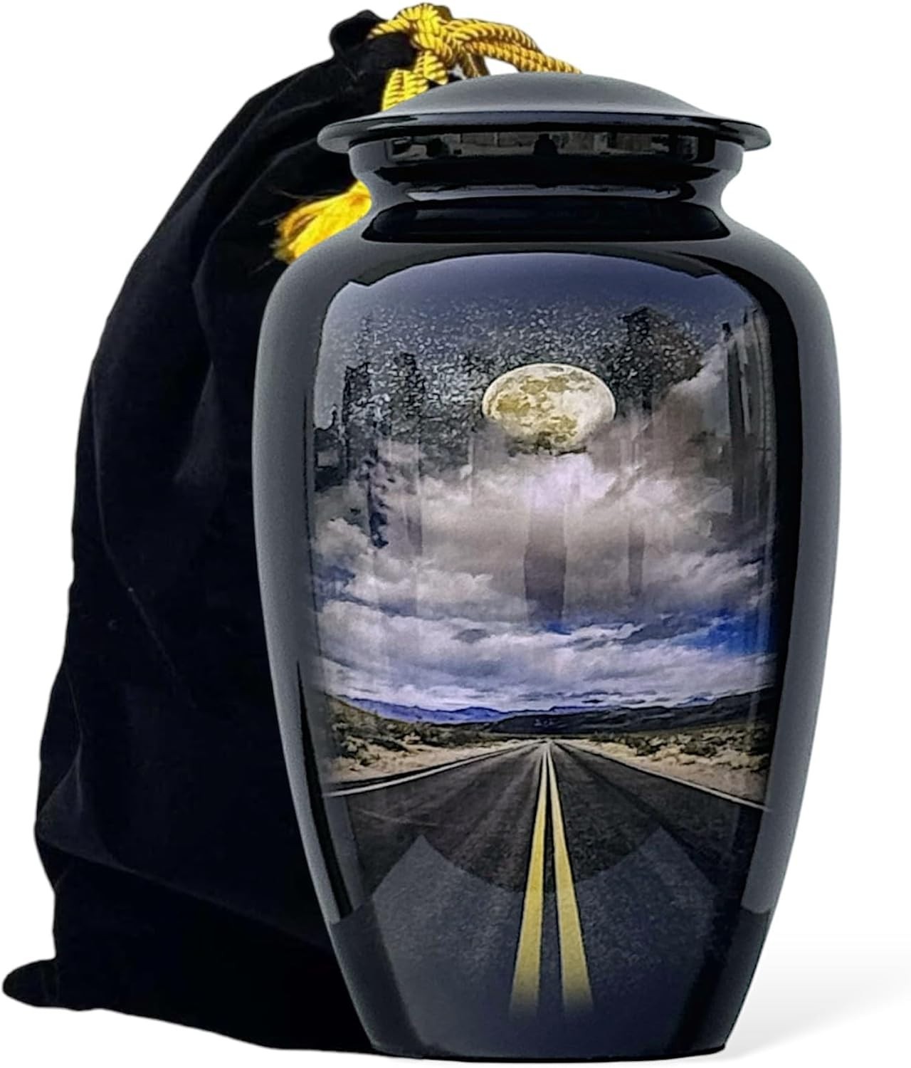 10.5” Road Path Cremation Urn Adult Large Black Urn for Human Ashes with Bag