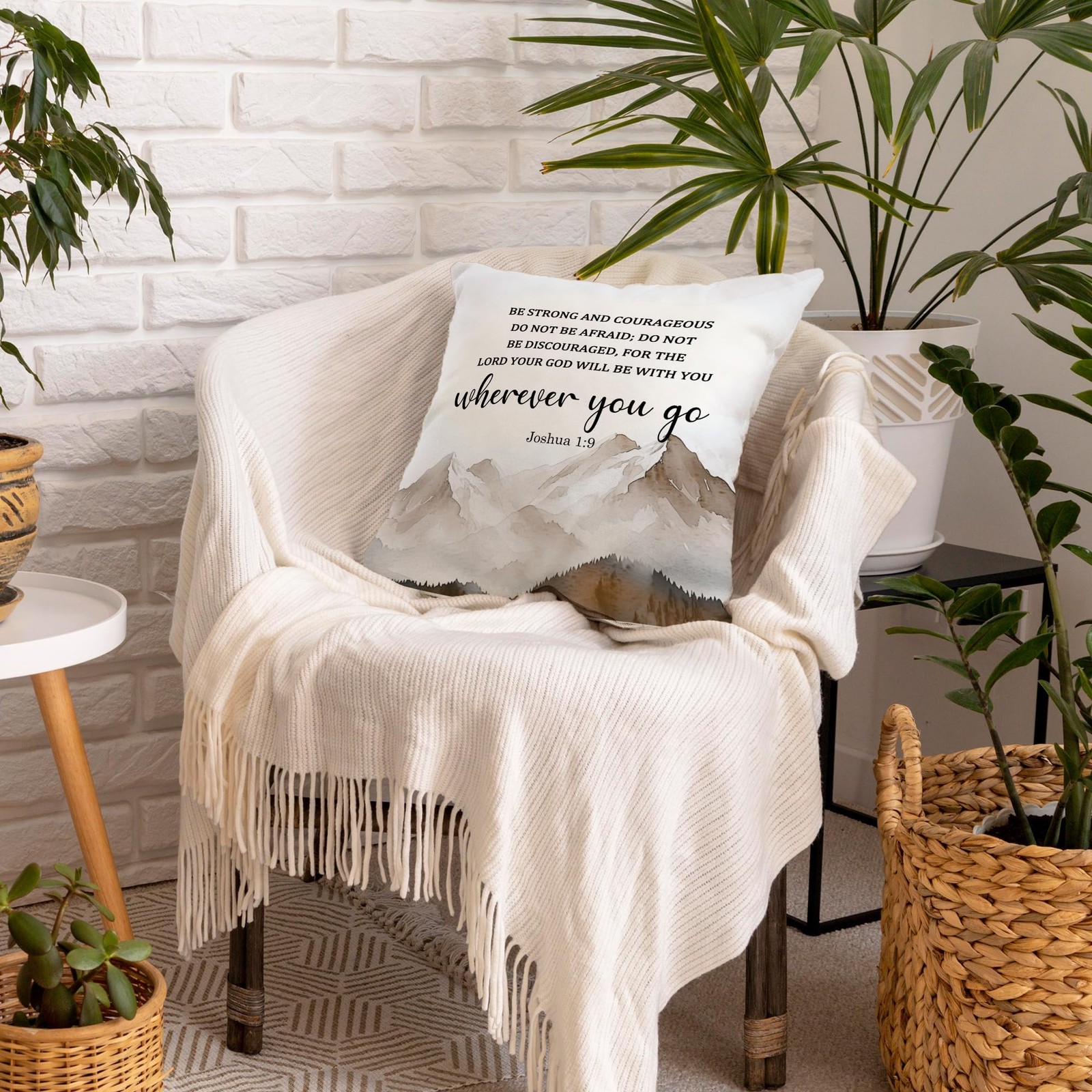 Christian Mountian Watercolor Decorative Throw Pillow Covers, Bible Verse Scr…