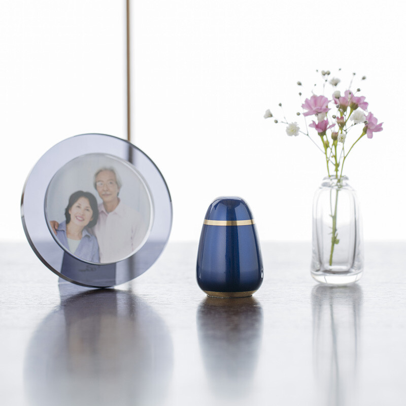 Pallet Egg Navy Blue Small Keepsake Urn for Human Ashes Brass