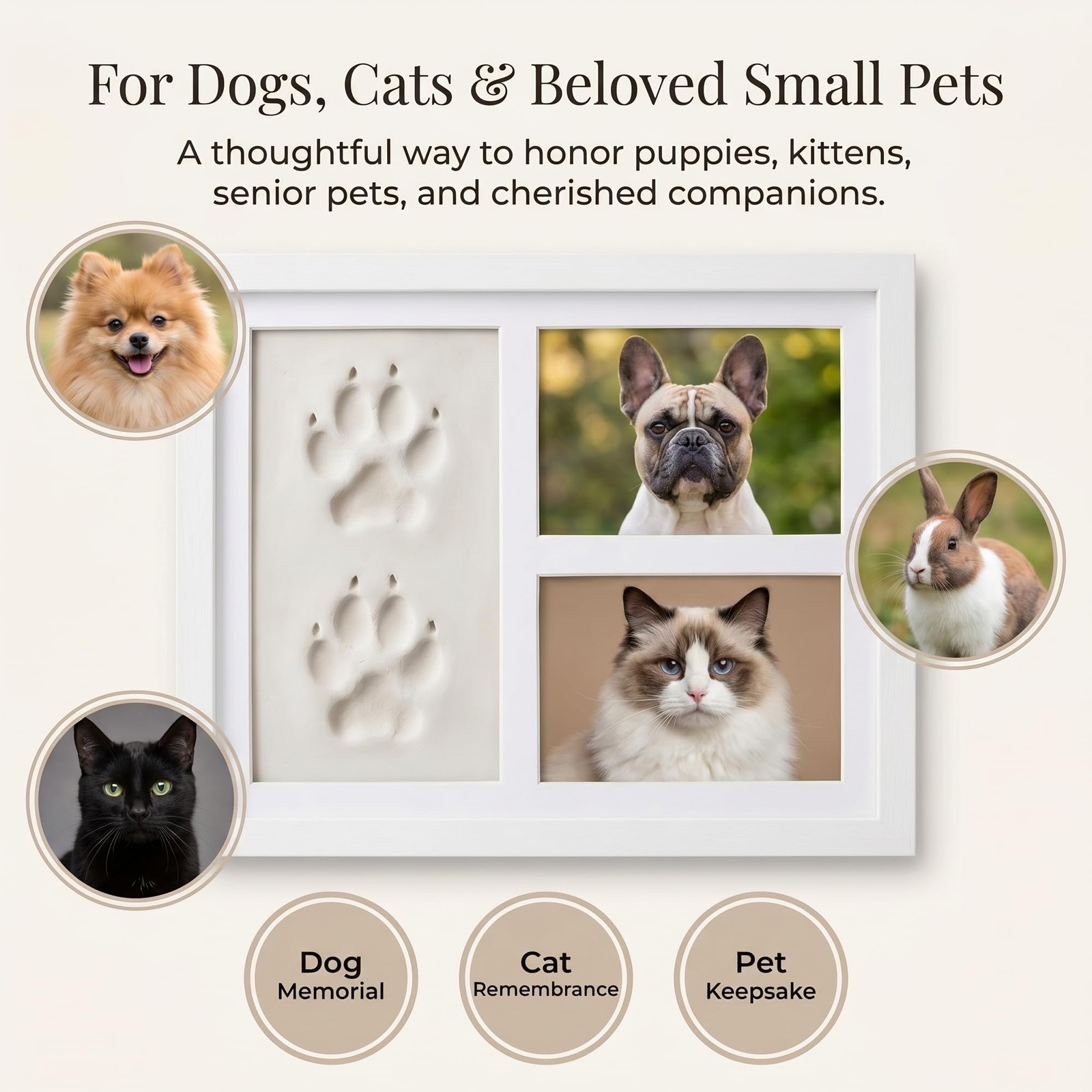 Pet Paw Print Picture Frame,White Wood Dog and Cat Keepsake Frame with 2 Phot…