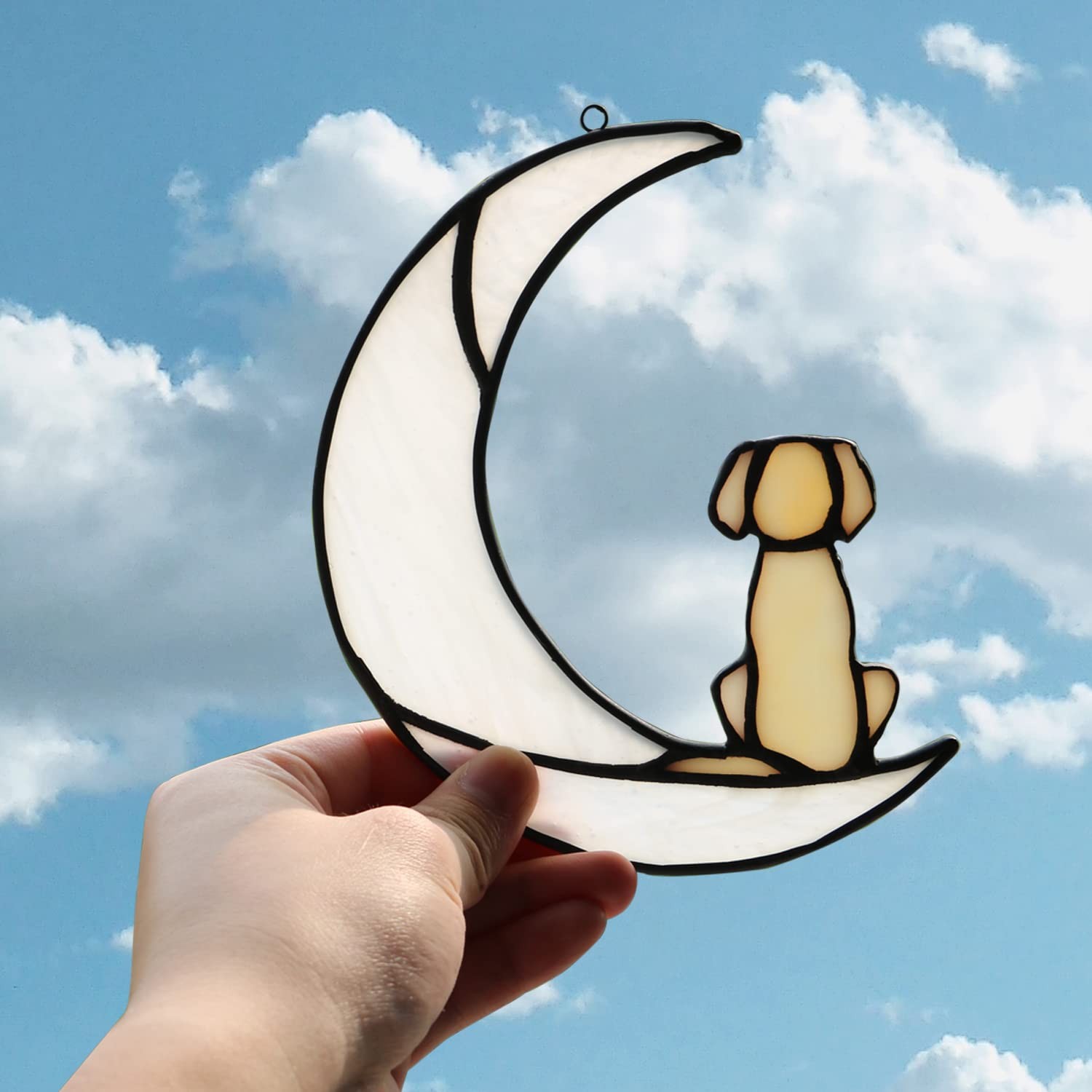 Loss of Dog Sympathy Gift,Stained Glass Dog on Moon for Suncatcher Gifts,Yell…