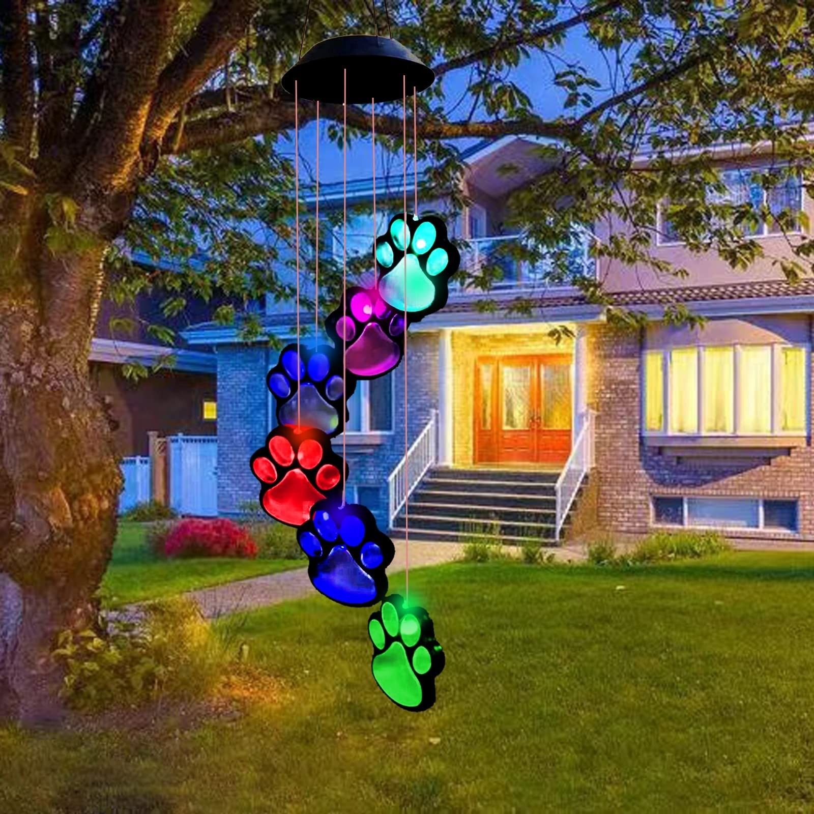 Paw Print Solar Wind Chimes for Outside, Dogs Cat Pet Pawprint Remembrance Wi…