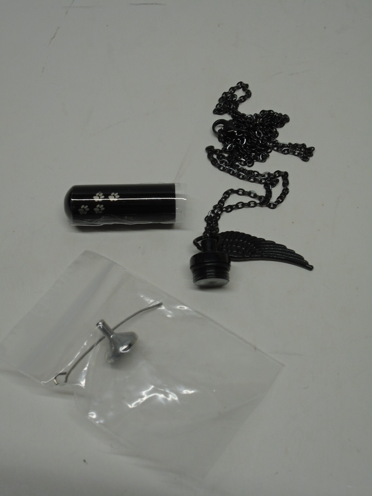 Black Angel Wing Cremation Necklace 21″ Keep Your Pet’s Memory Close w/funnel