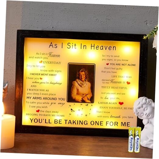 Sympathy Gift 8″ x 10″ LED Memorial Shadow Box As I Sit In Heaven Black
