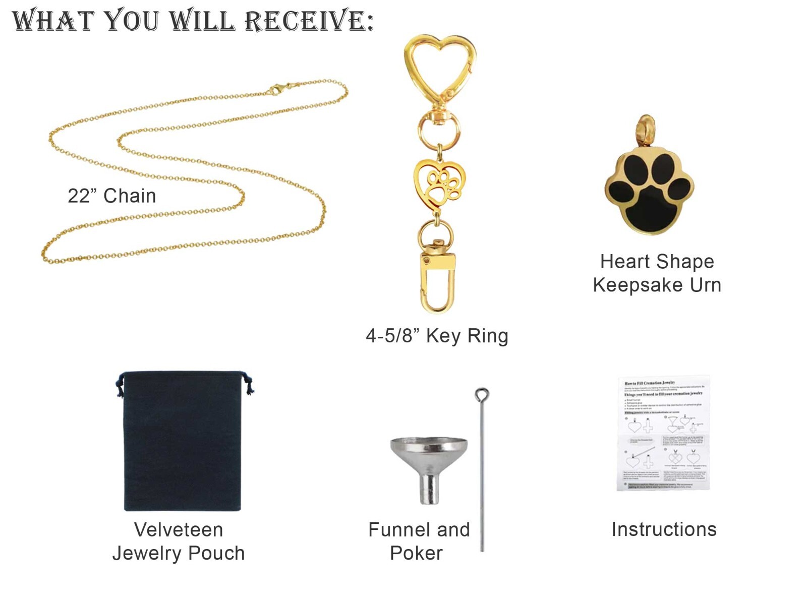 Golden Paw Print Keepsake Urn Interchangeable Necklace or Key Ring, Engravable