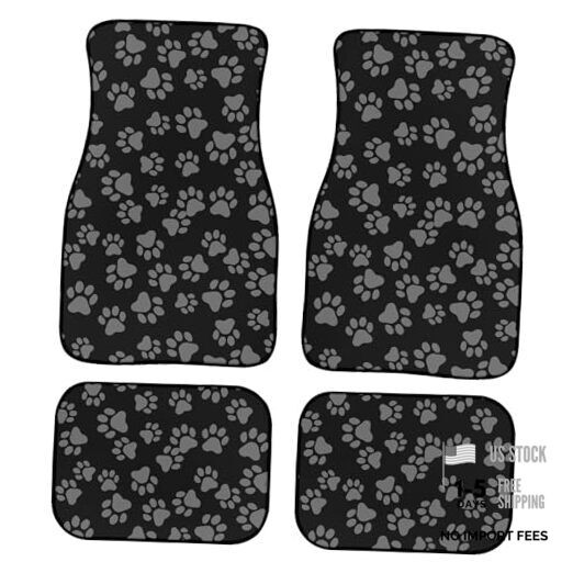 Paw Print Car Floor Mats – Universal Abstract Cat or Dog – Black Grey