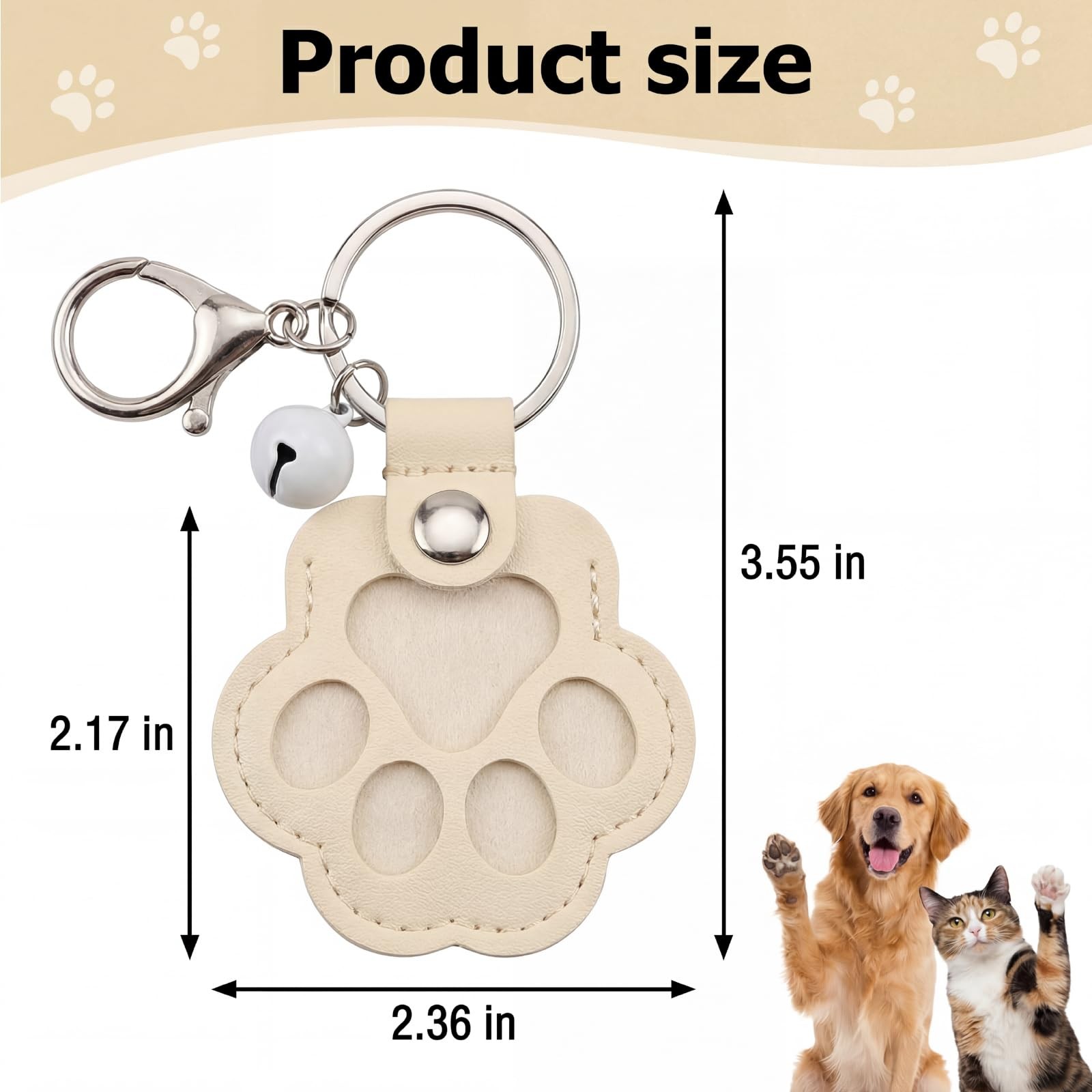Shmidgoo Cat Dog Hair Keychain Pet Fur Keepsake, Paw Shape Black White Brown