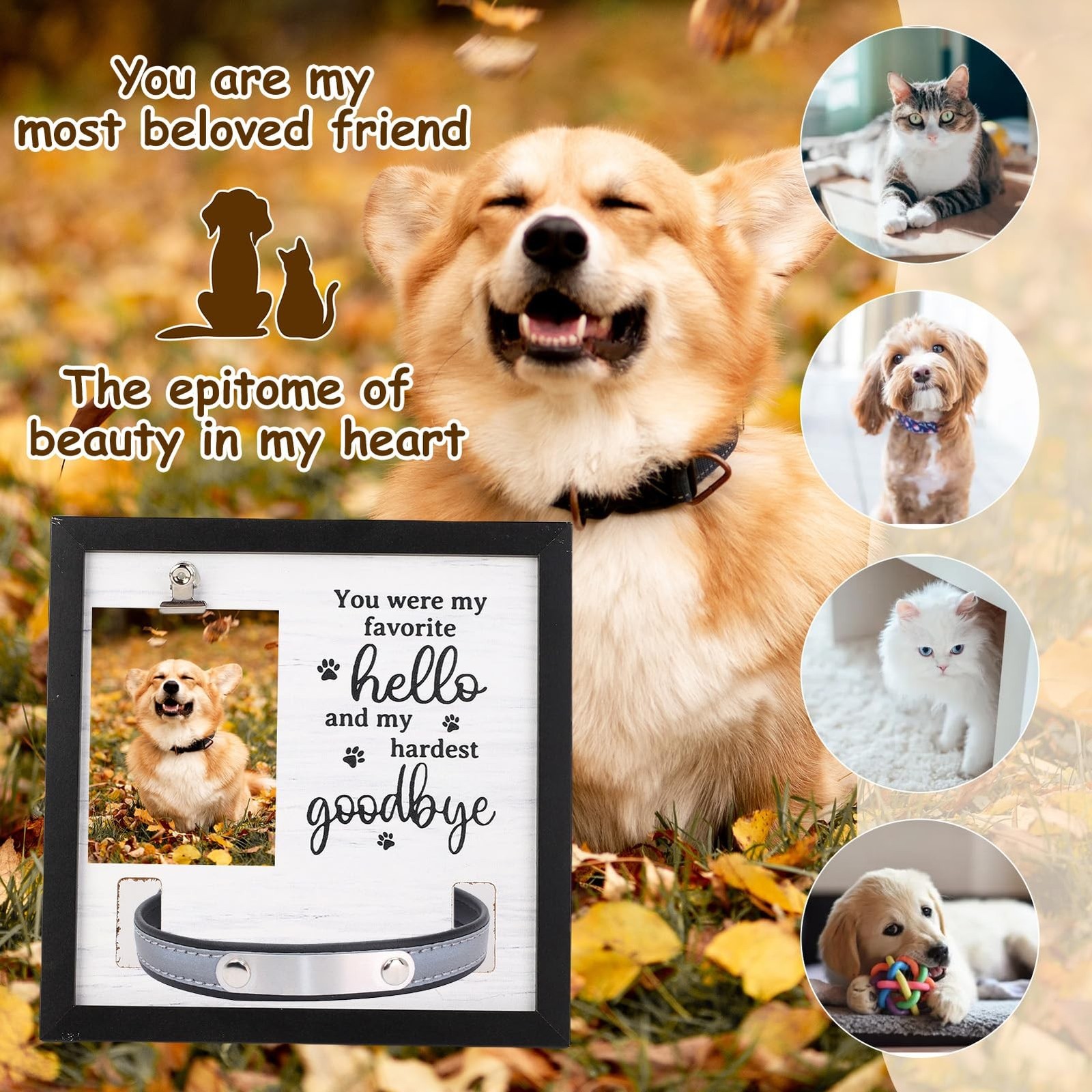 Dog Picture Frame, Dog Memorial Gifts for Loss of Dog, Wooden Dog Collar Fram…