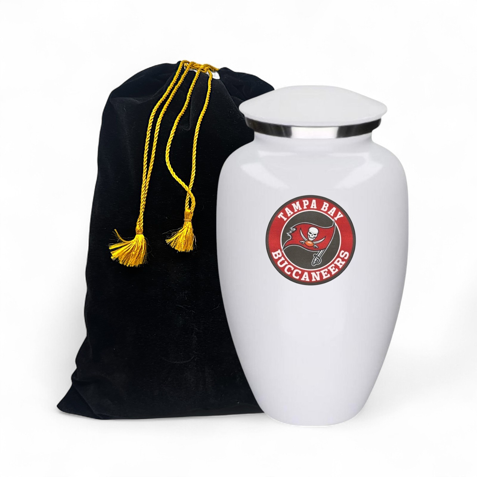 Tampa Bay Football Theme Large Aluminum Cremation Urn Adult Human Ashes w/Bag
