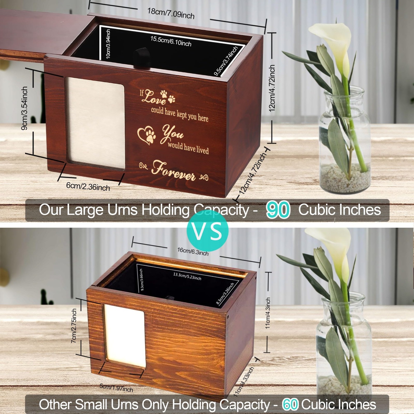 Pet Memorial Urns for Dog or Cat Ashes, Large Wooden Funeral Cremation Urns w…