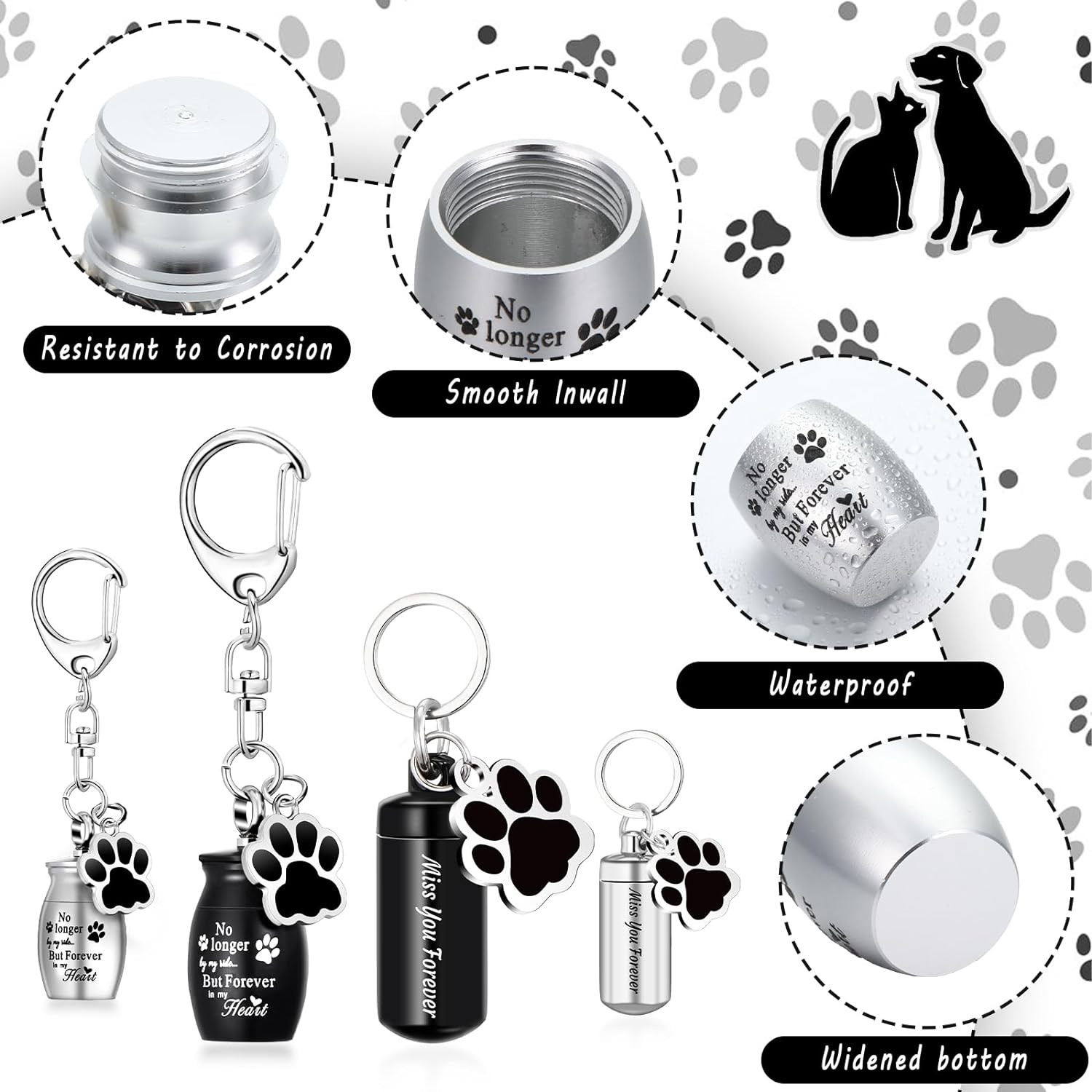 4 Pcs Pet Ashes Keepsake Keychain for Dog Pet Ashes Urn with 4 Pcs Filling Tools