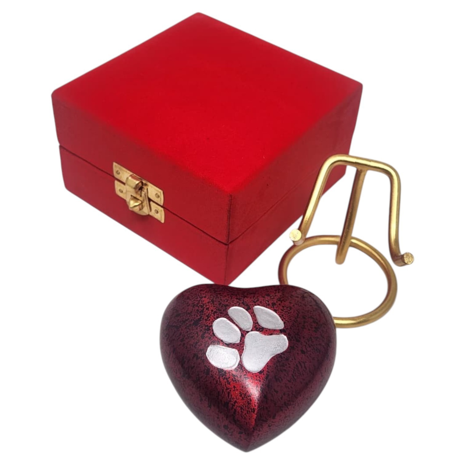 Red Heart Pet Cremation Urn for Dog or Cat Ashes with Paw Print Stand & Box