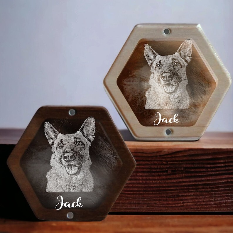 Custom Dog Fur Memorial Box, Engraved Pet Loss Gifts, Dog Portrait Gift