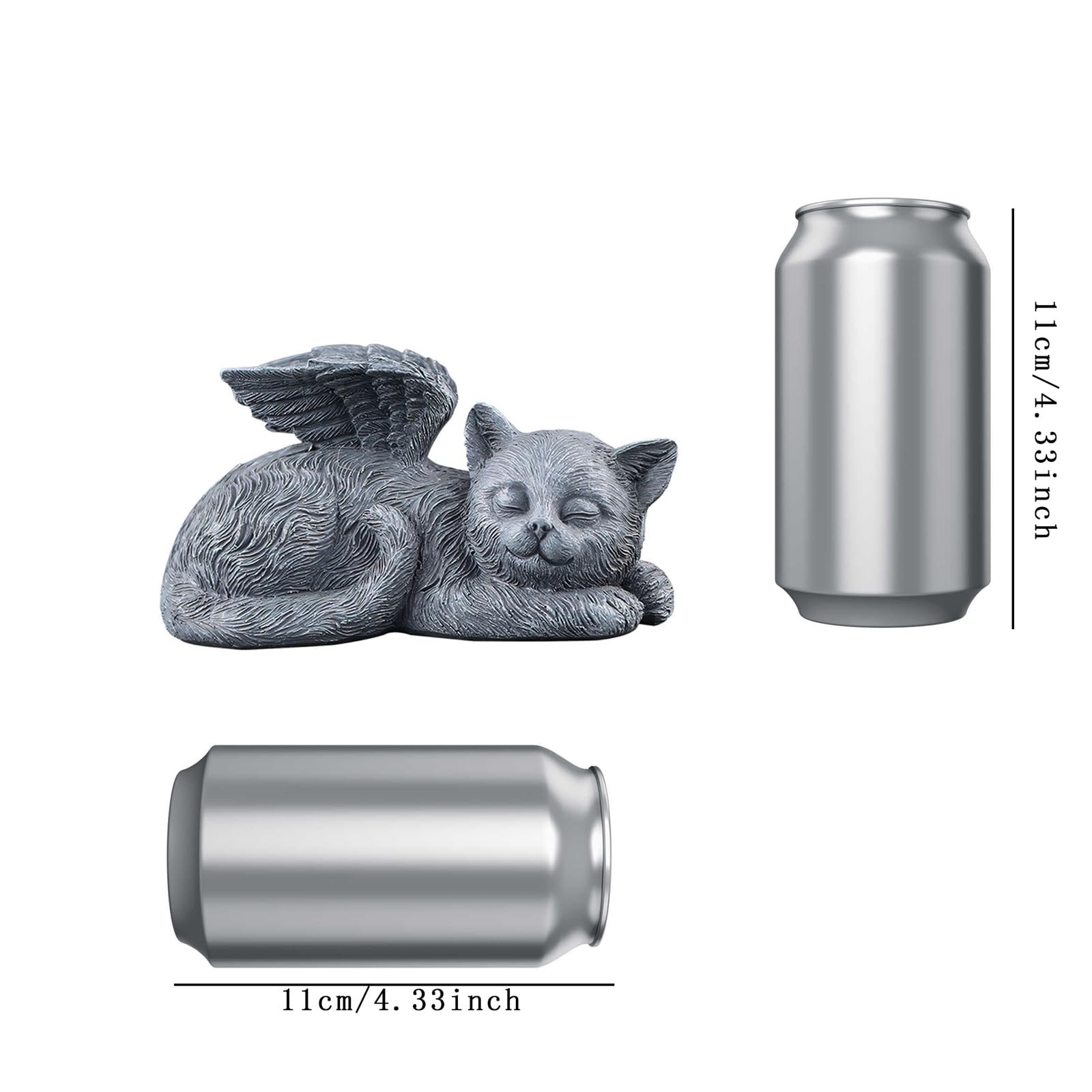 MRTDGCFY Sleeping Cat Memorial Statue – Resin Angel Wing 4.7inch, Silvery