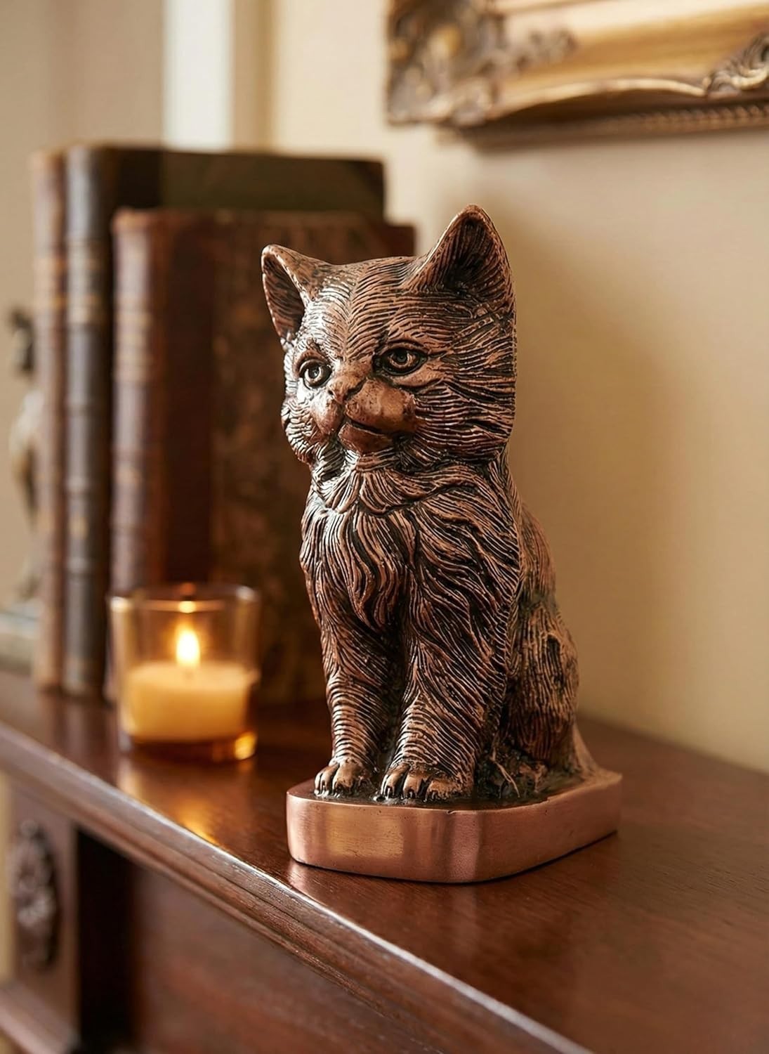 Cat Memorial Urn Cremation Ashes Antique Copper 8″ Tall 42 Cubic Inch Capacity