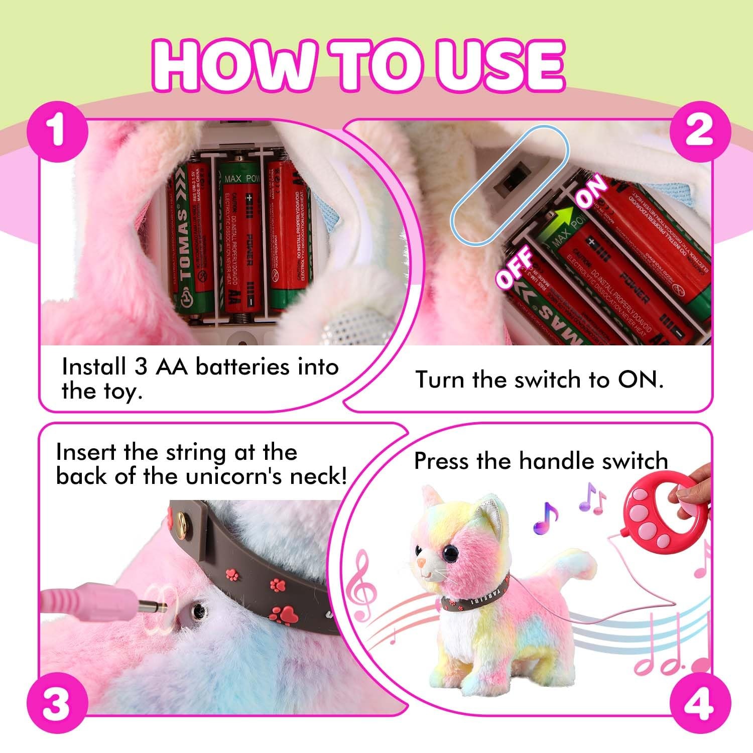 Colorful Walking Cat Toy for Kids, Girls; Purrs, Meows, Animated Play Kitten