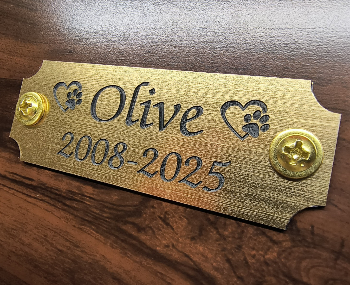 Custom Engraved 1.25″ x 3.5″ Brushed Gold Pet Urn Plaque Name Plate Tag Dog Cat