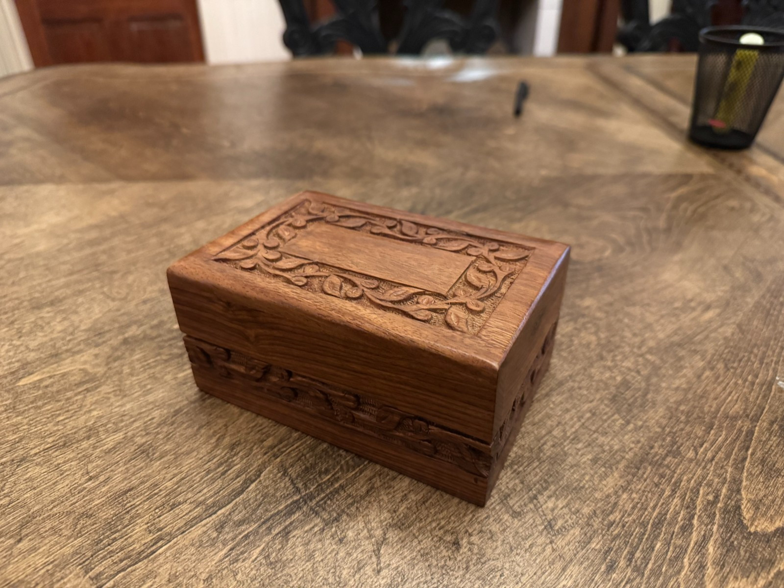 Hand-Carved Wooden Pet Urn (45 Cubic Inches)