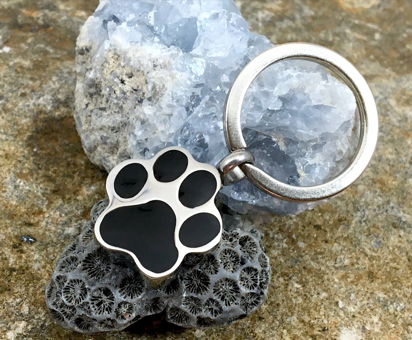 Pet Cremation Pendant Urn Keychain 1″ Key Ring for Ashes Dog Cat Paw Print