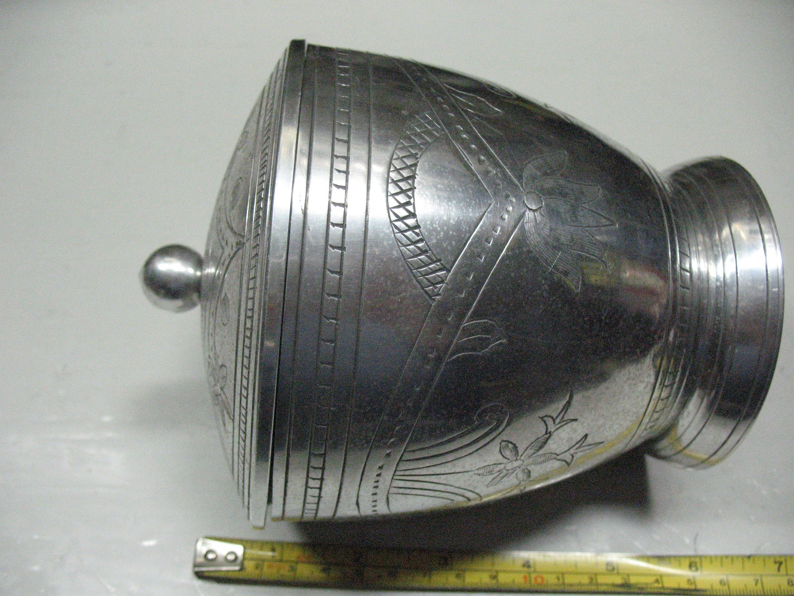 VINTAGE HAND CHASED URN SPUN ALUMINUM 6” TALL HAND MADE