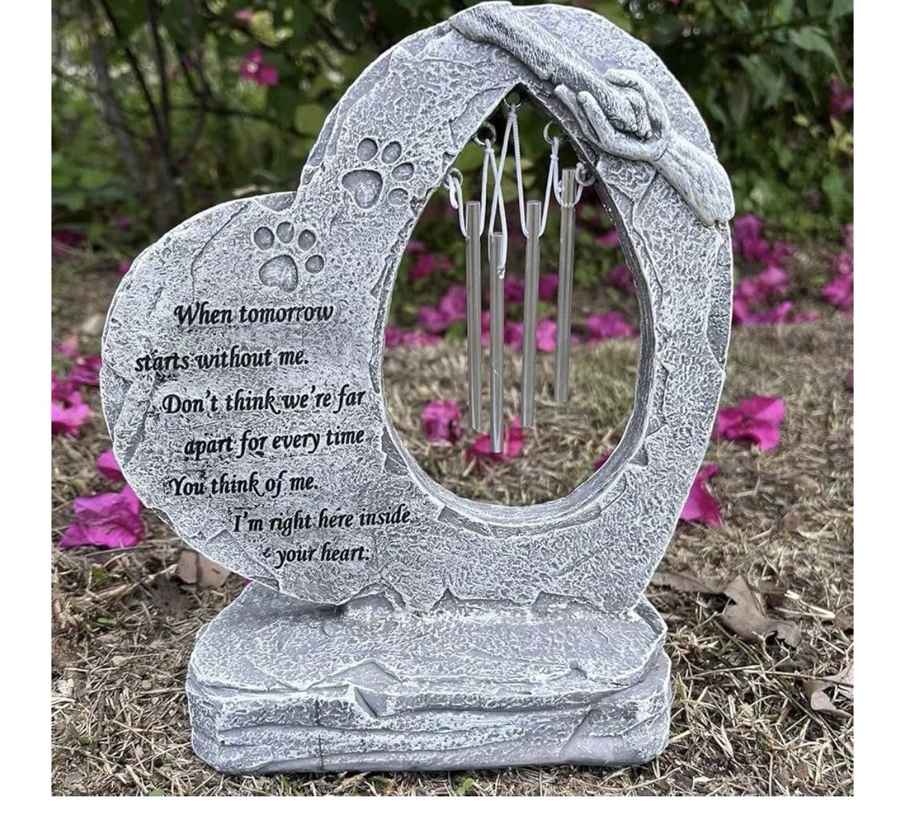 Dog Pet Memorial Stones with Wind Chimes Paw