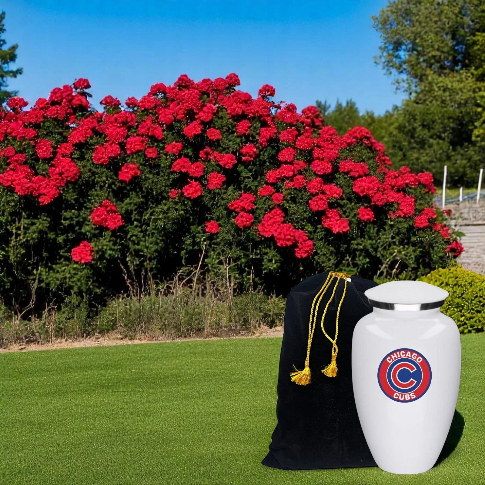 Chicago Cubs Cremation White Urn Adult Human Ashes Large Aluminum Memorial w/Bag