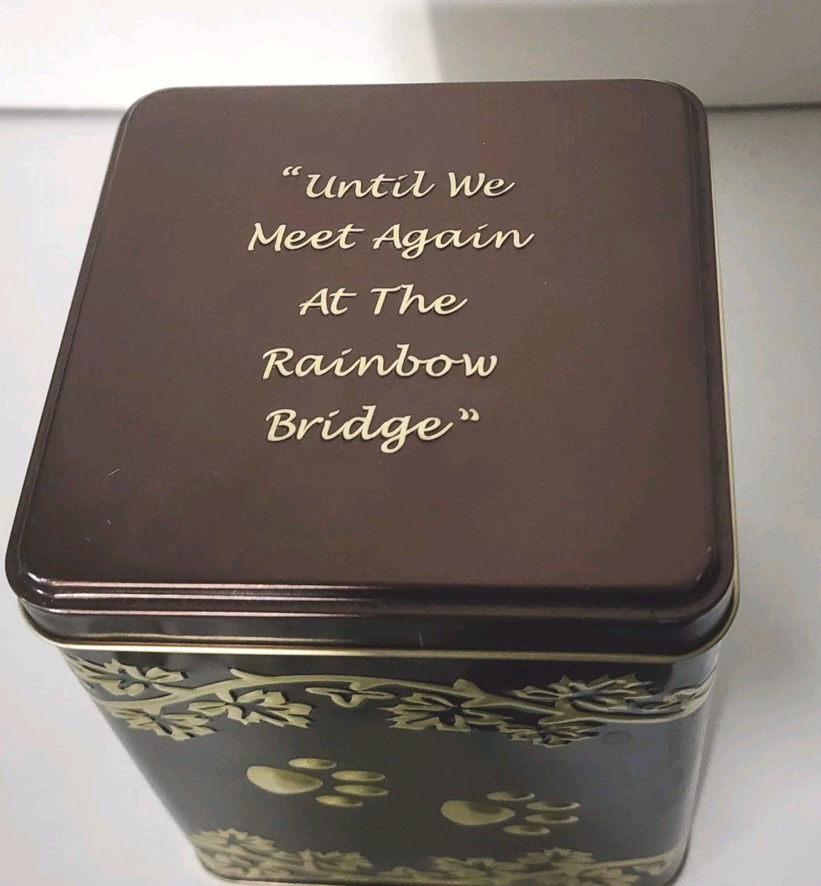PET – METAL CREMATION MEMORIAL URN “UNTIL WE MEET AGAIN” PAW PRINT TIN