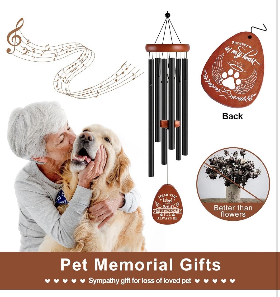 Dog Memorial Sympathy Remembrance Gifts, Wind Chimes Loss Of Dog Gift Set New