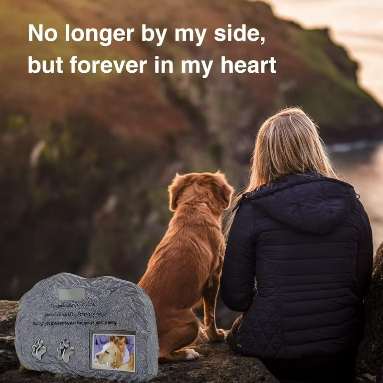 Pet Memorial Urn Photo Frame Dog Cat Ashes Remembrance Stone Just Fur Them Grave